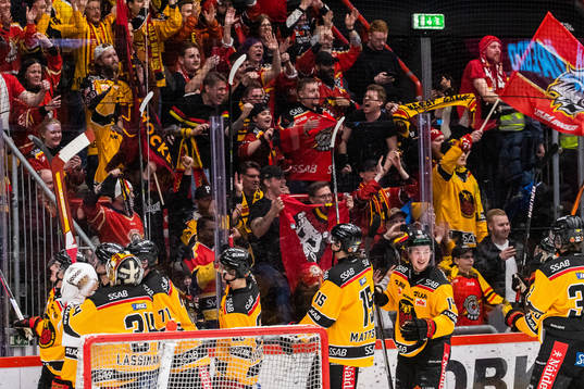Luleås spelare jublar framför supportrarna