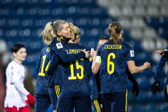 Linda Sembrant and Rebecka Blomqvist of Sweden celebrate