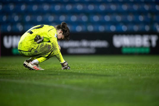 Goalkeeper Tatia Gabunia of Georgia looks dejected