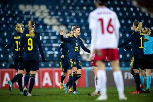 Olivia Schough of Sweden celebrates