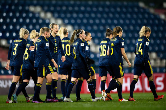 Players of Sweden celebrate the 0-13 goal