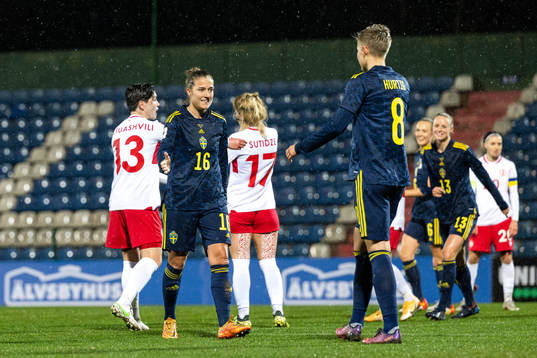 Filippa Angeldahl of Sweden celebrates the 0-8 goal