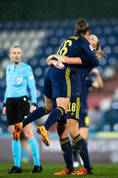 Filippa Angeldahl and Fridolina Rolfö of Sweden celebrate