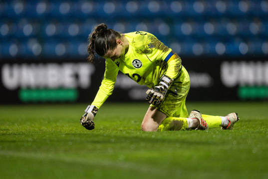 Goalkeeper Tatia Gabunia of Georgia looks dejected