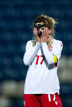 Nino Sutidze of Georgia looks dejected
