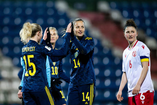 Rebecka Blomqvist and Nathalie Björn of Sweden celebrate