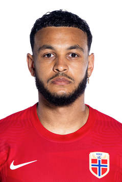 Joshua King of the Norwegian national football team poses