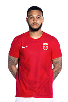Joshua King of the Norwegian national football team poses