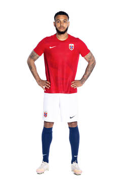 Joshua King of the Norwegian national football team poses