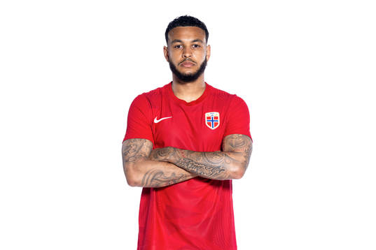 Joshua King of the Norwegian national football team poses