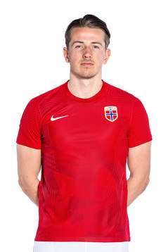 Sander Berge of the Norwegian national football team poses
