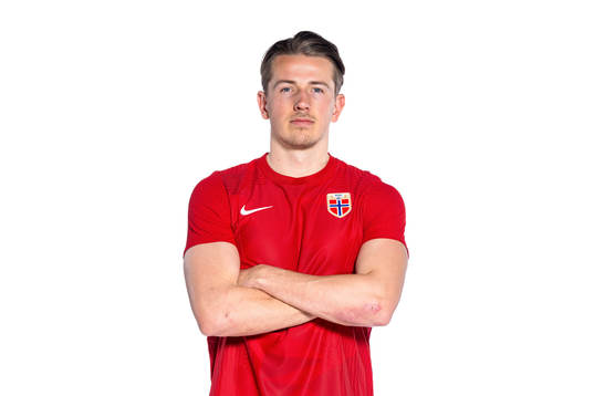 Sander Berge of the Norwegian national football team poses