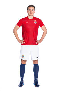 Sander Berge of the Norwegian national football team poses