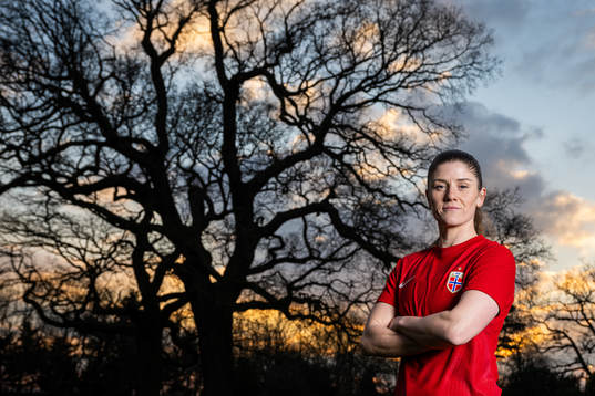 Maren Mjelde of the Norwegian national football team poses