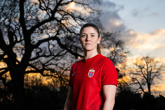 Maren Mjelde of the Norwegian national football team poses