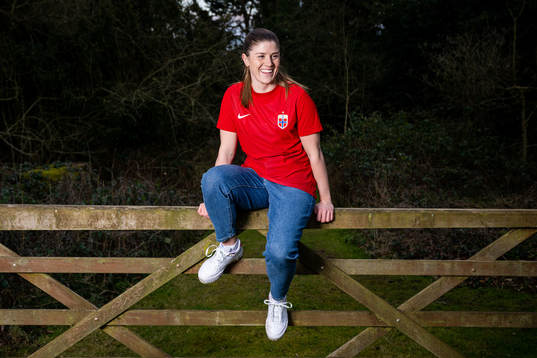 Maren Mjelde of the Norwegian national football team poses