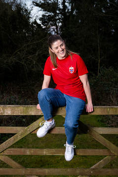Maren Mjelde of the Norwegian national football team poses