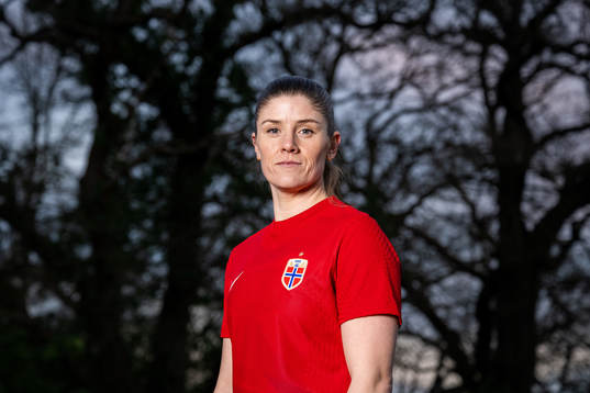 Maren Mjelde of the Norwegian national football team poses