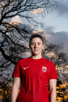 Maren Mjelde of the Norwegian national football team poses