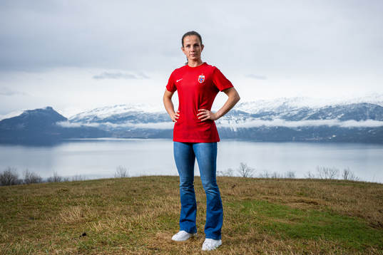 Tuva Hansen of the Norwegian national football team poses