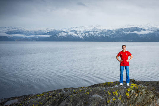 Tuva Hansen of the Norwegian national football team poses