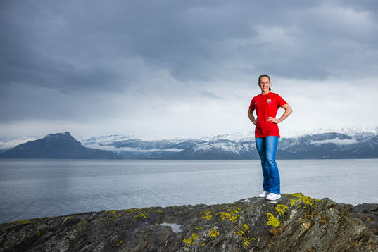 Tuva Hansen of the Norwegian national football team poses