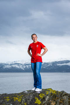 Tuva Hansen of the Norwegian national football team poses