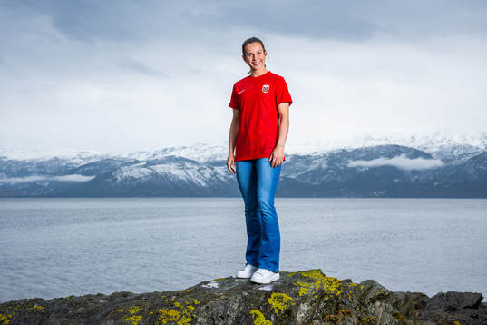 Tuva Hansen of the Norwegian national football team poses