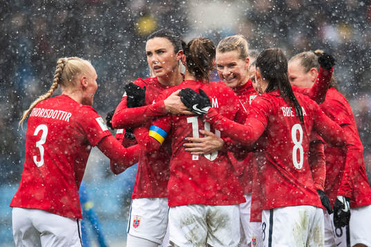 Ada Hegerberg of Norway celebrates with Ingrid Syrstad