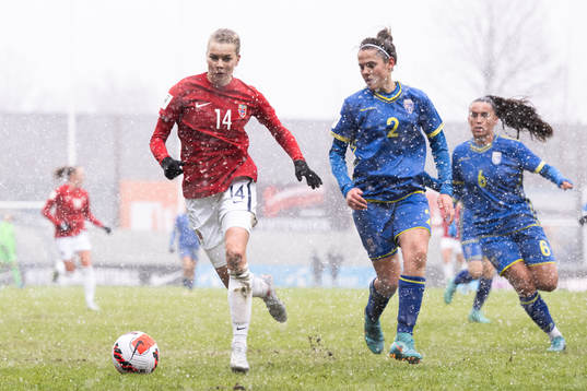 Ada Hegerberg of Norway and Edona Kastrati of Kosovo
