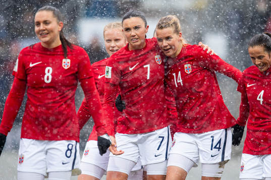 Ada Hegerberg of Norway celebrates with teammate Ingrid