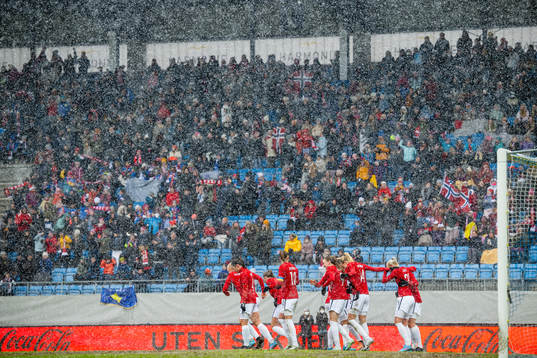 Ada Hegerberg of Norway celebrates with teammates