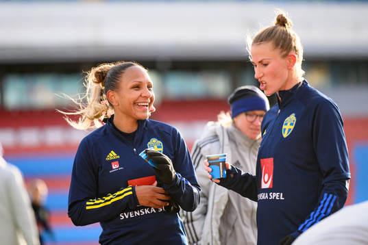 Madelen Janogy and Emma Berglund of the Swedish women's