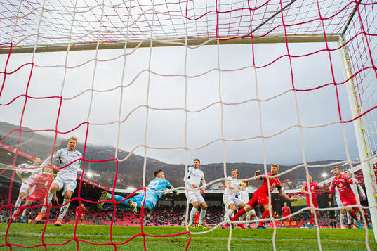 Sivert Heltne Nilsen of Brann scores the 1-1 goal