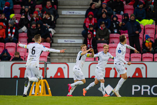 Didrik Bjørnstad Fredriksen of Åsane celebrates