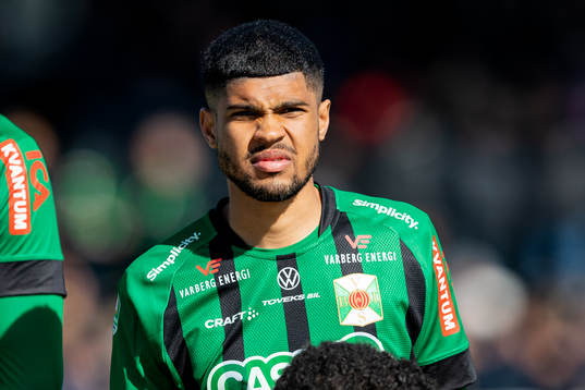 Varbergs Luke Le Roux före fotbollsmatchen i Allsvenskan