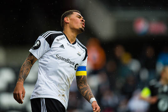 Noah Jean Holm of Rosenborg reacts