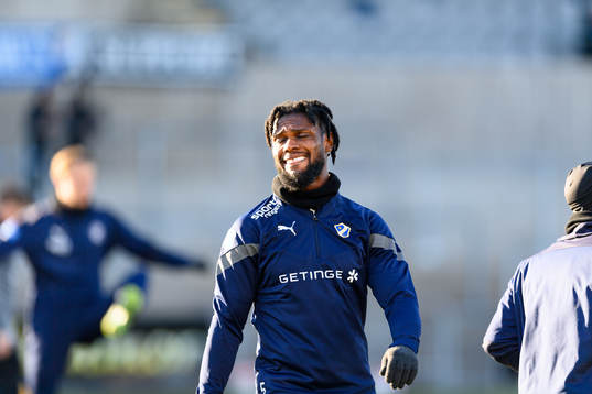 Halmstads Joseph Baffo före fotbollsmatchen i Superettan