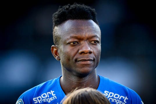 Halmstads Thomas Boakye före fotbollsmatchen i Superettan