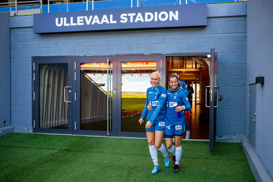 Maria Thorisdottir and Tuva Hansen of the Norwegian women's