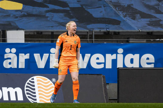 Goalkeeper Hedvig Lindahl of Sweden reacts