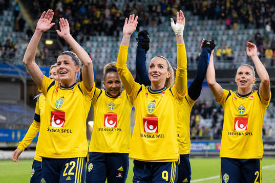 Olivia Schough and Kosovare Asllani of Sweden celebrate