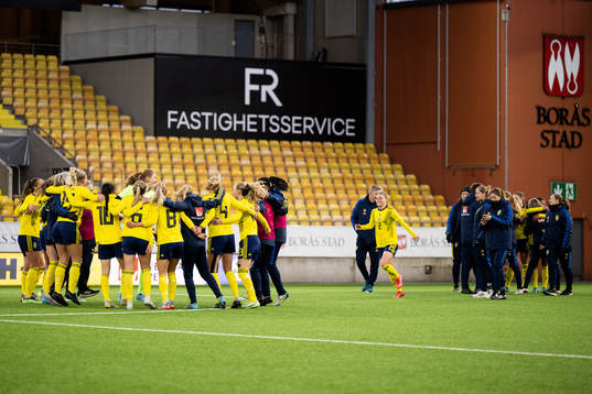 Sveriges spelare och ledare jublar