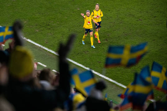 Olivia Schough and Nathalie Björn of Sweden celebrate