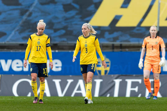 Caroline Seger and Linda Sembrant of Sweden look dejected