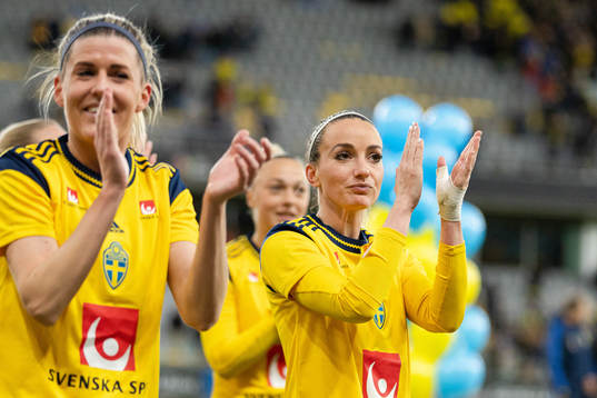 Olivia Schough and Kosovare Asllani of Sweden celebrate