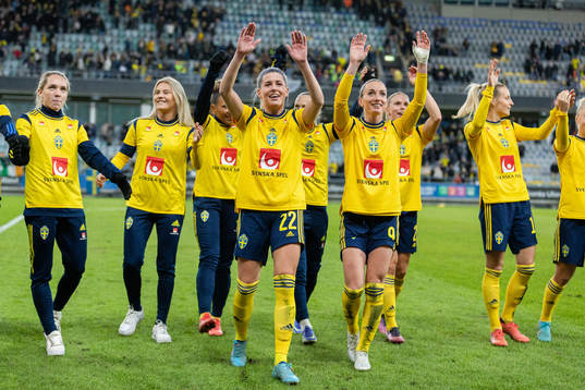 Olivia Schough and Kosovare Asllani of Sweden celebrate