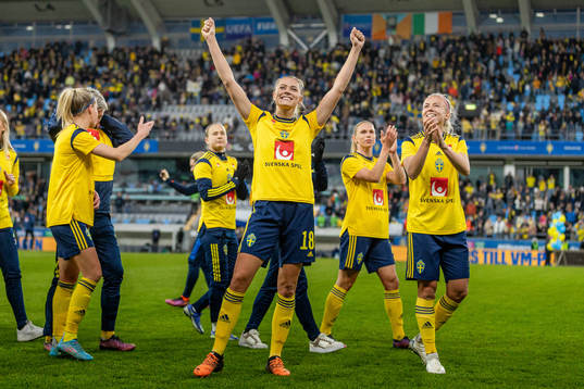 Fridolina Rolfö and Hanna Glas of Sweden celebrate