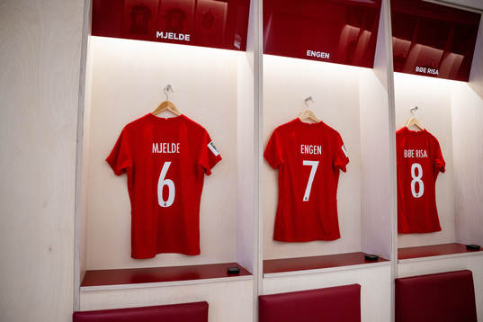 The kits of Maren Mjelde, Ingrid Syrstad Engen and Vilde