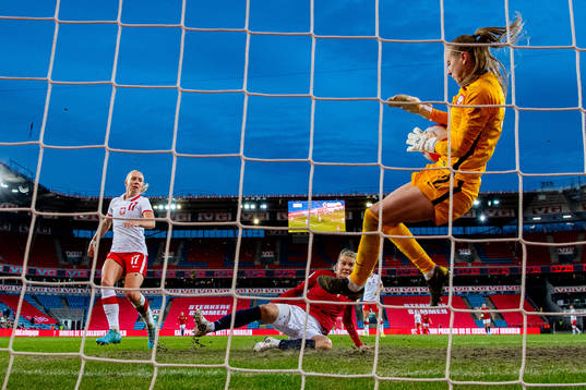 Ada Hegerberg of Norway sees her attempt being saved by